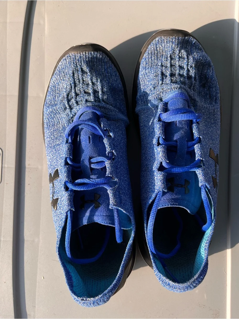 Under Armour Blue Knit Athletic Shoes with Black Logo